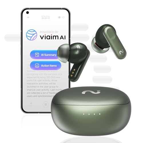 viaim Nano+ AI Voice Recorder Earbuds: Pocket Note Taker for Meetings, Calls & Lectures. Real-time Transcription, 45dB Hybrid ANC, AI Assistant for Productivity, AES-256 Secure, Green