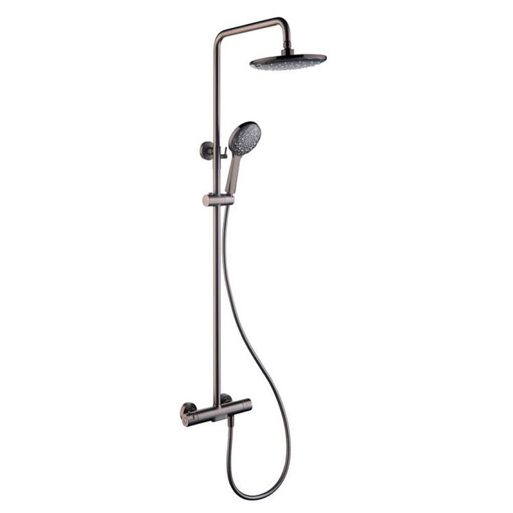 Pommeau de douche à effet pluie et mitigeur thermostatique en laiton gris