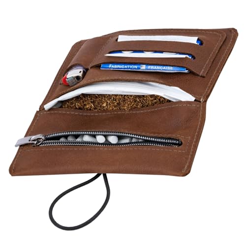 Simaru Blague à Tabac à rouler en Cuir Italien Véritable - Pochette 30g avec Compartiments pour Feuilles, Filtres et Briquets - Fermeture Éclair Supplémentaire pour un Rangement Sécurisé