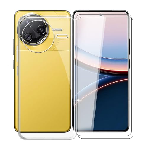 KJYFOANI para Xiaomi Poco F7 Pro Funda + 2 Piezas Cristal Templado Protector Pantalla, Transparente Anti-Arañazos Silicona TPU Case Bumper Suave Carcasa para Xiaomi Poco F7 Pro (6.67') - Cristal
