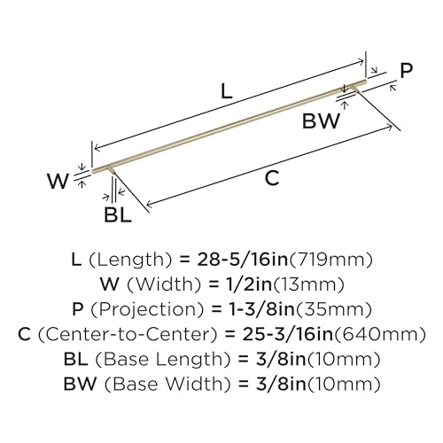 Image of Amerock 25-3 /16 inch Bar Pulls Golden Champagne Drawer Pull | 25-3 /16 inch (640mm) Center-to-Center Mounting Distance and 28-5 /16 inch Overall Length, Durable Carbon Steel Cabinet Hardware