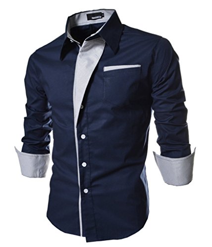 Elonglin Camisa Social Masculina Formal com Botões Manga Comprida Camisa Casual Elegante Cores Contr