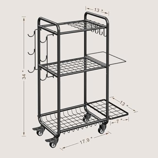 Weight Rack for Home Gym, All in One Yoga Mat Storage Rack, Workout Equipment Storage with Wheels and Hooks for Dumbbells Kettlebells Foam Rollers, Powder Coated