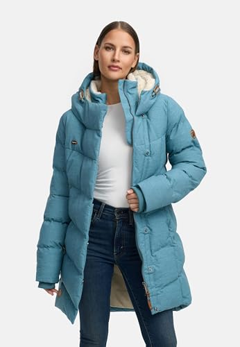 Ragwear wasserdichter Damen Wintermantel warmer Steppmantel lang mit Kapuze Pavla Intl Stone Blue25 Gr. M