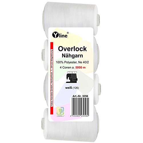 4 bobinas Overlock 3056 de hilo de coser, blanco, aprox. 5000 m, NE 40/2, 100% poliéster, hilo de coser, hilo para máquinas de coser Cover