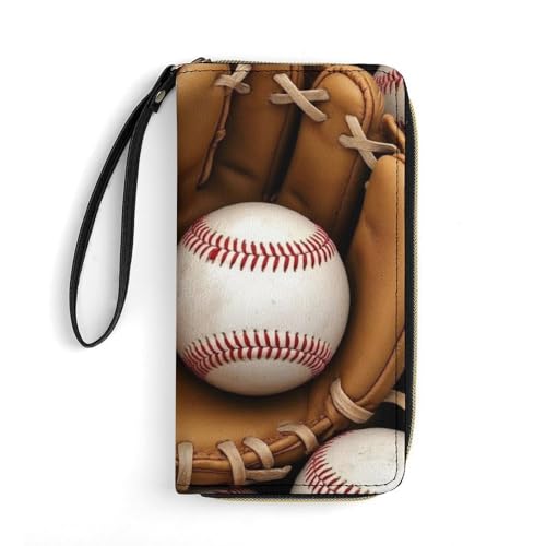 Women's Travel Zipper Purse Fashion Design, Huge Storage Capacity Purse, Cute Decor Wallet, Long PU Wallet With Rope Baseballs