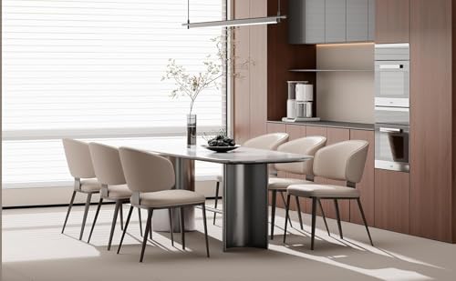 Image of Dining Chairs Modern High Backrest Comfortable, Fashion Upholstered Kitchen Chair Armless Dinner Chair with Metal Legs for All Rooms (Light Grey, Set of 4)
