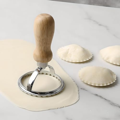 Cake mold,Lace cake mold,Ravioli Stamp Cookie Maker Cutter Stainless Steel Ravioli Mold with Wooden Handle,Used for Making Italian Dumplings,Pasta,Pierogi,Spaghetti,Lasagna and Pies,Pastry (round)