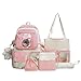 HORHREAR Kawaii Backpack 5Pcs Set for School, Cute Aesthetic Backpack, Shoulder Bag, Handbag, Drawstring Bag and Pencil Case (Cream Pink)