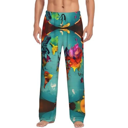 Pantalon de pyjama élastique imprimé carte du monde avec poches latérales