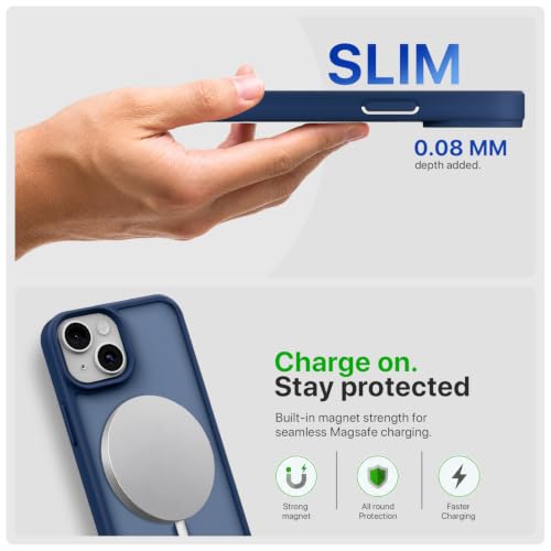 Image of Pikkme Back Cover for iPhone 13 / iPhone 14 | Mag-Safe Compatible | Smoke Frosted Transparent Matte Finish | Hard PC + Soft TPU | Shockproof | Raised Camera Protection Bumper Case| Blue Smoke Mag-Safe