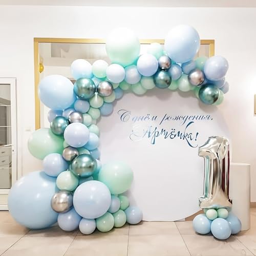 Image of Voircoloria 90pack Mint Green Balloons Different Size 18 /12 /10 /5 Inch Pastel Green Balloon Garland Arch Kit for Baby Shower,Graduation, Wedding, Birthday, Gender Reveal, New Year Decorations