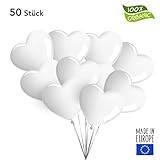 50 Premium Herzluftballons in Weiß - Made in EU - 100% Naturlatex und 100% biologisch abbaubar - Liebe Hochzeit Valentinstag - für Helium geeignet - twist4®