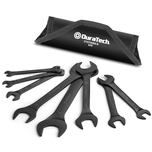 Image of DURATECH Super-Thin Open End Wrench Set, SAE, 8-Piece, 1 /4 inch to 1-1 /16 inch | Slim Wrench Set, Black Electrocoat, Rolling Pouch