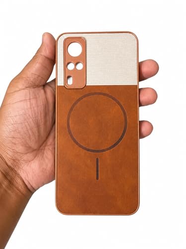 Image of Bintage Mac Safe Design Hard Slim Back Case | Soft Border Camera Protect | Dual PU Leather Finish Back Cover Compatible for Vivo Y51A 2020 - White & Brown