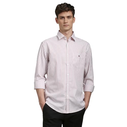 Louis Philippe Men's Easy to Care Cotton Slim fit Striped Casual ...