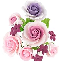 Global Sugar Art Garden Rose Sugar Cake Flowers Topper Bouquet, Pink & Lavender, 1 Count by Chef Alan Tetreault