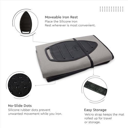 Image of Encasa XO Ironing Mat /Pad (Large 120x70 cm) with Padding, Anti-Slip, Silicone Iron Rest for Steam Press on Tabletop or Bed - Heat Resistant, Portable Travel Friendly -Grey