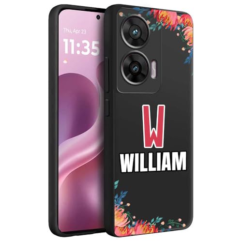 Image of Fashionury Back Cover for Motorola G96 5G / Motorola Edge 50 Fusion /Motorola G85 5G | Matte Soft Silicon Flexible | Camera Bump Protection | Name with Colorful Floral Design | Get Your Name (Black)