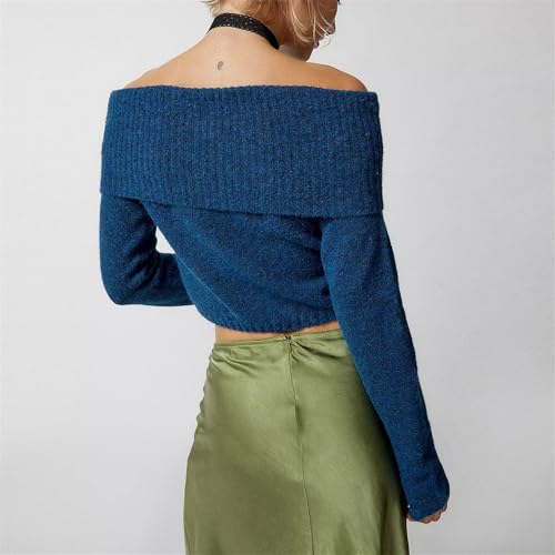 Image of Women Off The Shoulder Sweater Y2k Long Sleeve Boat Neck Knit Cropped Pullover Tops Fall Trendy Going Out Streetwear