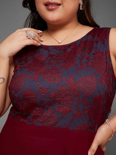 Image of Miss Chase A+ Women's Round Neck Sleeveless Georgette Floral Lace Fit & Flare Maxi Dress