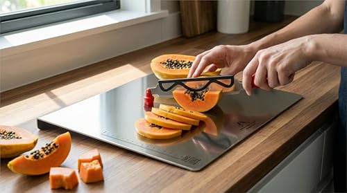 Image of Stainless Steel Chopping Board with Cutter, Multipurpose Slicer & Chopper with Adjustable Cutting Guide, Non-Slip Handle, Heavy Duty Rustproof Kitchen Tool for Fruits, Vegetables, Meat & Fish