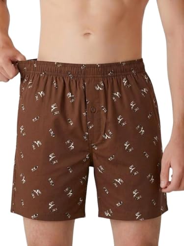 Image of Men's Cotton Boxers | Comfortable Printed Boxer Shorts for Men | Soft Breathable Lounge Boxers | Elastic Waist Relaxed Fit | Men's Sleepwear & Home Wear Boxer Shorts