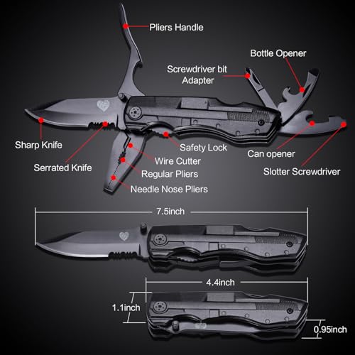 14 in 1 Multitool Pocket Knife for Men, Christmas Stocking Stuffers Gifts for Dad, Husband, Tactical Multi Tool screwdriver set with Nylon Sheath for Survival, Camping - Image 4
