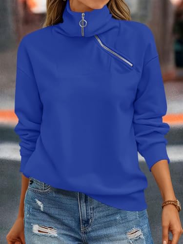 Womens Zipper Sweatshirt Turtleneck Long Sleeve Pullover Casual Loose Sweatshirts Top T Shirts2