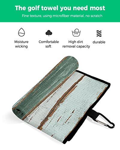 Golf Towel Vintage Farmhouse Wood Barn Waffle Pattern Towels With Carabiner Clip,Microfiber Golf Accessories Green Ombre Wooden Plank Club Cleaner Towel For Golf Bags #TOP1