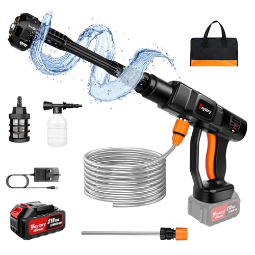 3.0Ah Portable Pressure Washer Gun,Spray Washer with 1.6MP Water Pressure,Red,6-in-1 Nozzles Jet,Powerful Cordless Cleaner for Car Cleaning, Patio Furniture Cleaning