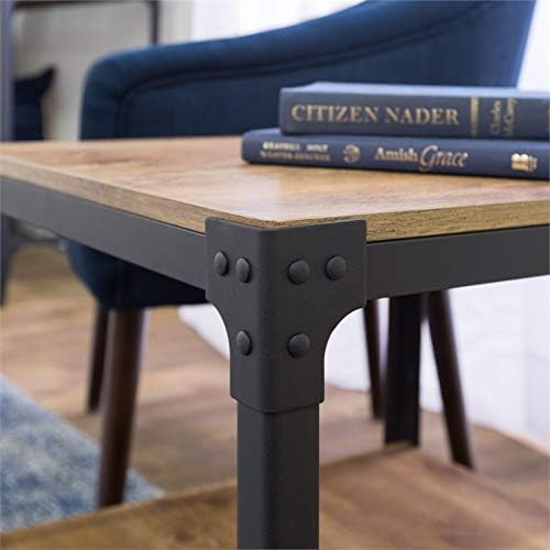 Walker Edison Declan Urban Industrial Angle Iron and Wood Accent Tables, Set of 2, Barnwood
