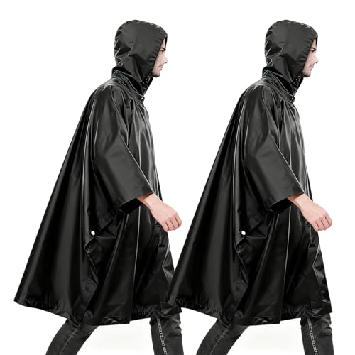 UTEFIF Chubasquero multiusos 3 en 1 con bolsa de almacenamiento, impermeable poncho de lluvia unisex, para bicicleta, al aire libre, camping, senderismo, pesca, Negro 2 piezas, M
