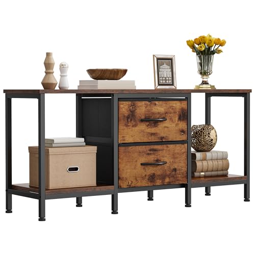YITAHOME TV Stand TV Cabinet up to 47 Inch TV Unit with 2 Fabric Drawers and 2 Open Shelves 110 x 30 x 50cm Chest of Drawers for Living Room Entertainment Room Bedroom Furniture Steel Frame