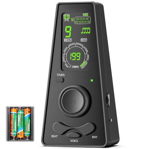 Metrônomo com Controle de Volume, Metronomo Digital com Temporizador, 7 * 4 * 14 CM, Tela Colorida e Avisos de Batida em Inglês, Adequado para Instrumentos Como Guitarra, Bateria e Piano