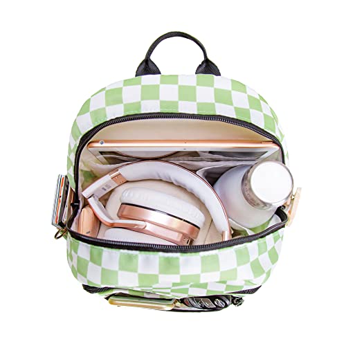 Jadyn Mini Backpack for Women, Small Backpack Purse for Women, Mini Travel Bag, 8.5 Liter Daypack, Millie Backpack with Cute Designs (Checkered Green)