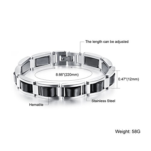 Coco Park Stainless Steel Adjustable Chain Cuff Bangle Heathy Hematite Magnetic Stone Bracelet 8 5/8 Inch #TOP2