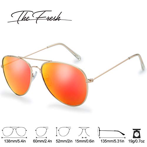 Image of The Fresh Classic Aviator Sunglasses for Men Women, Metal Frame Mirror Lens, Pilot Style, Includes Cleaning Cloth, Pouch