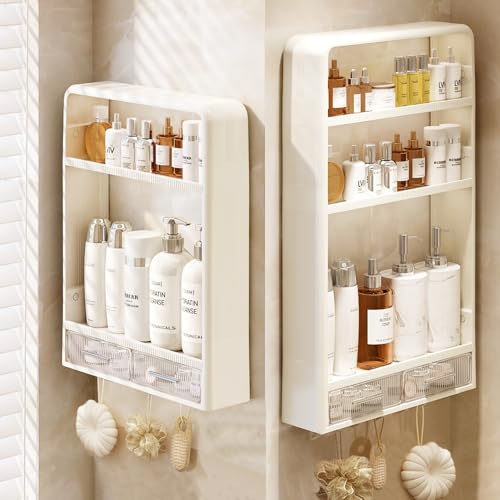 Wall Mounted Bathroom Shelves Organizer with Drawers