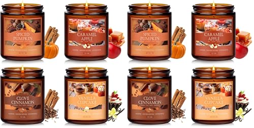 Image of Fall Candles Set, 8 Pack Candles for Home Scented Natural Soy Wax, Autumn Gifts Set for Women Men, Fall Fragrance of Pumpkin /Cinnamon /Vanilla Cupcake /Apple