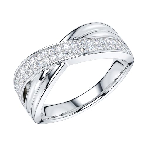 THELANDA Genuine Moissanite or Simulated Diamond Sterling Silver 7.6mm Wide Unisex Crisscross Two Rows Wedding Band Fashion Ring2