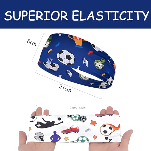 Stirnband Kinder, 4 Stück Fußball Kinder Stirnband Baby Junge, Dünnes, Ultraleichtes und Elastisches Haarband Junge, Sportstirnband für Laufen Fußball Radfahren