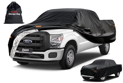 Image of Kayme Truck Cover Custom Fit Ford F-250(2001-2016) Super Cab Short Bed. Full Exterior Heavy Duty Outdoor Pickup Truck Car Cover Waterproof All Weather.Car Tarp for Wind Sun Dust Protection.Black