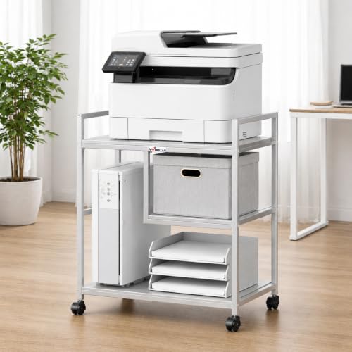 Image of WINSTAR Printer Stand, Solid & Sturdy, Modern Contemporary Look, Space Saving, Made in India (Silver, 3 Tier Split Shelf)