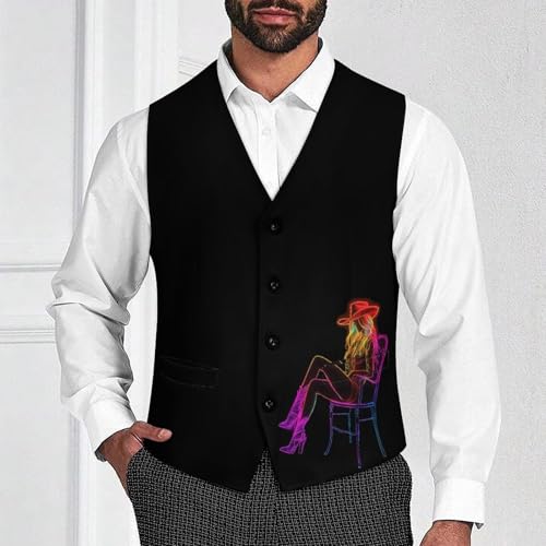 Neon Cowgirl Lady Men's Formal Suit Vest for Business Formal Or Casual Dress Waistcoat Wedding2