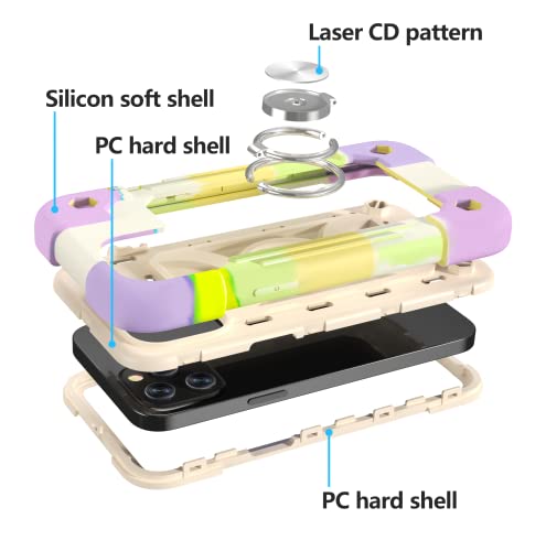 Image of MARKILL Compatible with iPhone with Built-in 360Rotating Ring Stand, Military Grade Drop Protection Full Body Rugged Heavy Duty Case Durable Cover (Rainbow White, iPhone 12 /12Pro 6.1 inch)
