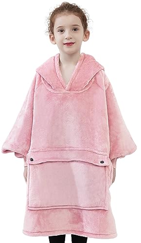 Image of KFUBUO Wearable Blanket Hoodie for Kids Sherpa Patterns Oversized Sweatshirt Blanket With Pocket 6-10 Year Old Girls&Boys Birthday Gifts Pink | Sherpa, Heavy Material, Oversized Sweatshirt Blanket, Kids Blanket, Girl Boy Gifts, Hooded Blanket Kids, Cozy Gifts for Kids