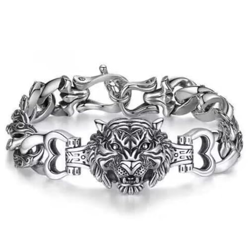 Bracelet homme lion en cuir tissé main, bijou punk classique tendance pour poignet masculin