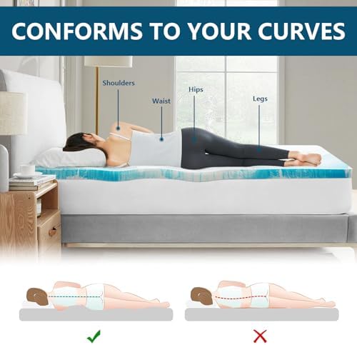 SakuraHome 2 Inch Memory Foam Mattress Topper, Soft Gel Infused Mattress Pad, Bed Topper, CertiPUR-US Certified, Queen Size - 4