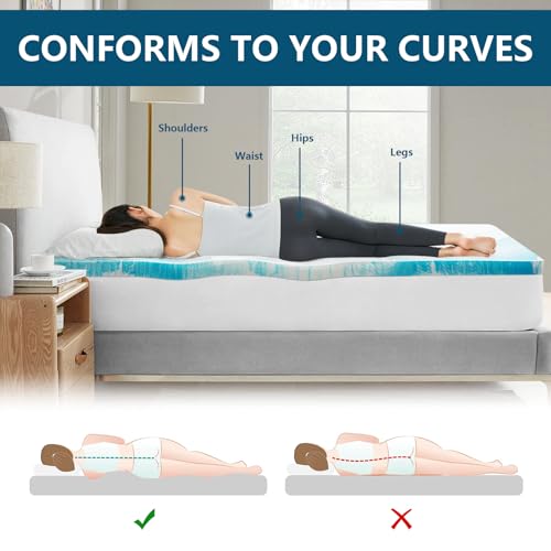 SakuraHome 2 Inch Memory Foam Mattress Topper, Soft Gel Infused Mattress Pad, Bed Topper, CertiPUR-US Certified, Queen Size image 5